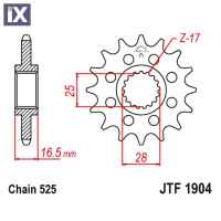 Γρανάζι JT Εμπρός JTF1904 17RB Δόντια Με Λάστιχο JTF1904.17RB