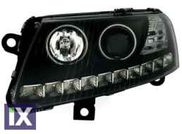 Φανάρια εμπρός angel eyes led Dayline για Audi A6 (2004-2008) - μαύρα , με λάμπες (Η1) - σετ 2τμχ.