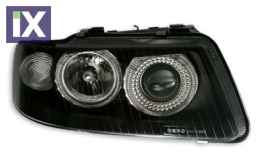 Φανάρια εμπρός angel eyes για Audi A3 (2000-2003) - μαύρα , χωρίς λάμπες (Η7) - σετ 2τμχ.