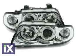 Φανάρια εμπρός angel eyes για Audi A4 (1995-1998) - chrome , με λάμπες (Η1) - σετ 2τμχ.