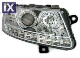 Φανάρια εμπρός angel eyes για Audi A6 led (2004-2008) - chrome , με λάμπες (Η1) - σετ 2τμχ.