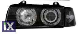 Φανάρια εμπρός angel eyes για Bmw E36 (1991-2000) 2d coupe - μαύρα , χωρίς λάμπες (Η7/H7) - σετ 2τμχ.