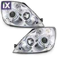 Φανάρια εμπρός angel eyes για Ford Fiesta (2002-2005) - chrome , με λάμπες (Η1) - σετ 2τμχ.