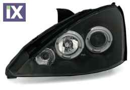 Φανάρια εμπρός angel eyes για Ford Focus (1998-2001) - μαύρα , με λάμπες (Η1) - σετ 2τμχ.