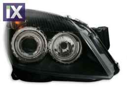 Φανάρια εμπρός angel eyes για Opel Astra H (2004-2009) - μαύρα , με λάμπες (Η1) - σετ 2τμχ.