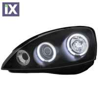 Φανάρια εμπρός angel eyes για Opel Corsa C (2001-2006) - μαύρα , με λάμπες (Η1) - σετ 2τμχ.