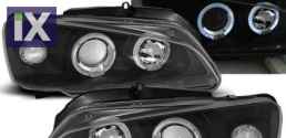 Φανάρια εμπρός angel eyes για Peugeot 106 , μαύρα , με λάμπες (Η1) - σετ 2τμχ.