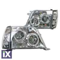 Φανάρια εμπρός angel eyes για Toyota Land Cruiser FJ90 (1996-2003) - chrome , με λάμπες (Η1) - σετ 2τμχ.