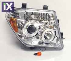 Φανάρια εμπρός led angel eyes για Nissan Navara / Pathfinder (2005-2009) - chrome , με λάμπες (Η1) - σετ 2τμχ.