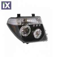 Φανάρια εμπρός led angel eyes για Nissan Navara / Pathfinder (2005-2009) - μαύρα , με λάμπες (Η1) - σετ 2τμχ.