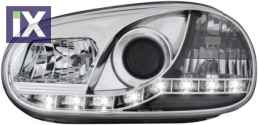 Φανάρια εμπρός led devil eyes για Vw Golf IV - chrome , με λάμπες (Η1) - σετ 2τμχ.